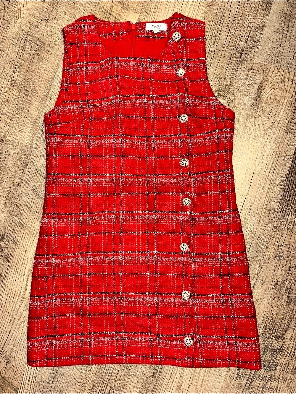 AVARA Red Plaid Mini Dress Size Large